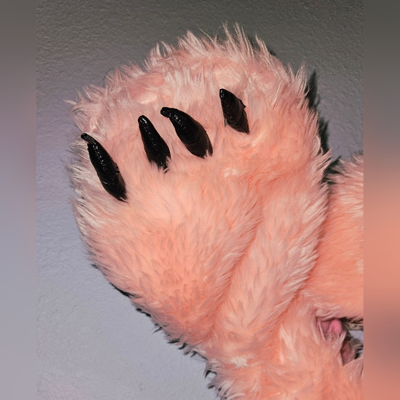 Vintage PINK Kitty Cat Fuzzy Cosplay Cozy Winter HatScarf Combo Ears Claws Adult - Picture 3 of 16